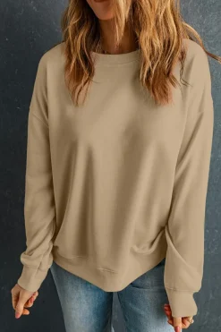 Best Dear-Lover Solid Classic Crewneck Pullover Sweatshirt Khaki