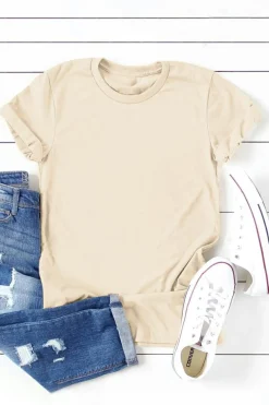 Outlet Dear-Lover Solid Color Crew Neck Tee Khaki