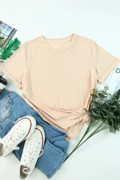 Outlet Dear-Lover Solid Color Crew Neck Tee Khaki