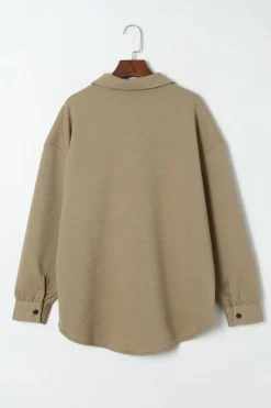 Outlet Dear-Lover Solid Textured Flap Pocket Buttoned Shacket Khaki