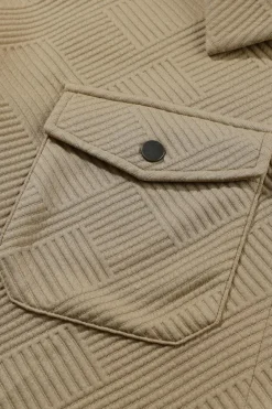 Outlet Dear-Lover Solid Textured Flap Pocket Buttoned Shacket Khaki