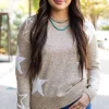 New Dear-Lover Star Pattern Drop Shoulder Sweater Khaki