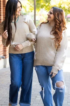 New Dear-Lover Star Pattern Drop Shoulder Sweater Khaki