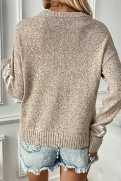 New Dear-Lover Star Pattern Drop Shoulder Sweater Khaki