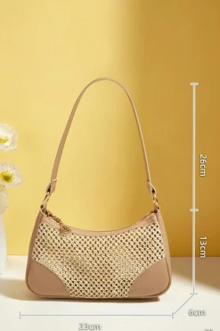 New Dear-Lover Straw Woven PU Leather Patchwork Shoulder Bag Khaki