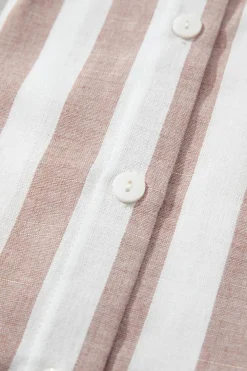Hot Dear-Lover Casual Button Down Sleeveless Shirt Khaki Stripe