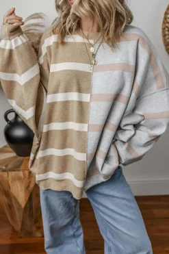 New Dear-Lover Colorblock Oversized Sweater Khaki Stripe