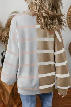 New Dear-Lover Colorblock Oversized Sweater Khaki Stripe
