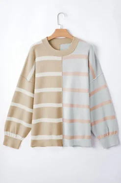 New Dear-Lover Colorblock Oversized Sweater Khaki Stripe