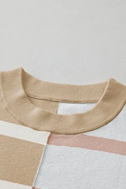 New Dear-Lover Colorblock Oversized Sweater Khaki Stripe