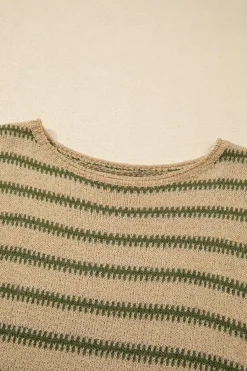 Clearance Dear-Lover Drop Shoulder Casual Sweater Khaki Stripe