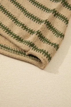 Clearance Dear-Lover Drop Shoulder Casual Sweater Khaki Stripe