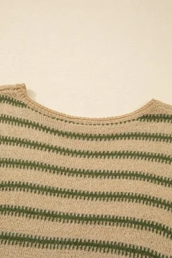 Clearance Dear-Lover Drop Shoulder Casual Sweater Khaki Stripe
