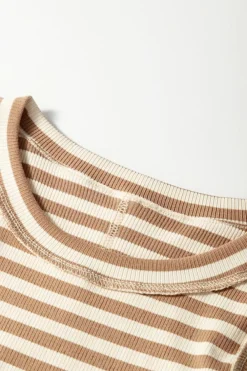 Best Dear-Lover Exposed Seam Trim Round Neck Sleeveless Top Khaki Stripe