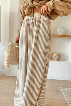 Best Dear-Lover Print Wide Leg Drawstring Pants Khaki Stripe