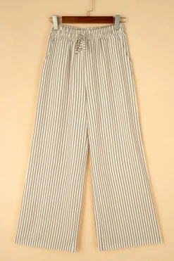 Best Dear-Lover Print Wide Leg Drawstring Pants Khaki Stripe