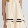 Clearance Dear-Lover Ric Rac Trim Halter A-line Sleeveless Mini Dress Khaki Stripe