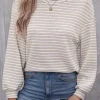 Discount Dear-Lover Round Neck Drop Shoulder Long Sleeve Top Khaki Stripe