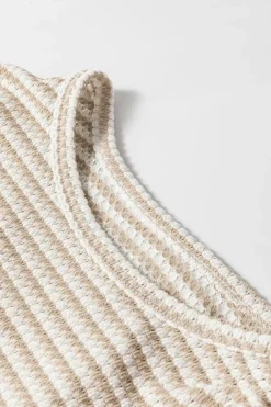 Discount Dear-Lover Round Neck Drop Shoulder Long Sleeve Top Khaki Stripe