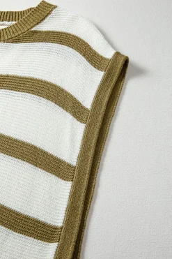 Sale Dear-Lover Tie Open Side Sweater Knitted Top Khaki Stripe
