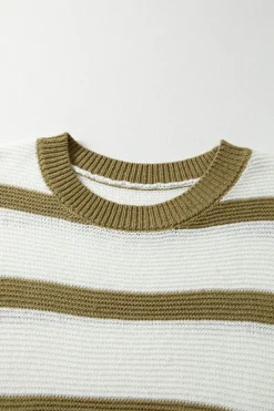 Sale Dear-Lover Tie Open Side Sweater Knitted Top Khaki Stripe