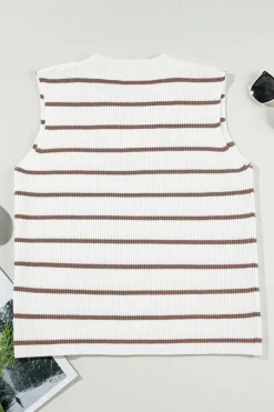 Online Dear-Lover V Neck Knitted Loose Sweater Vest Khaki Stripe
