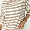 Fashion Dear-Lover Striped Boat Neck Long Sleeve Top Khaki