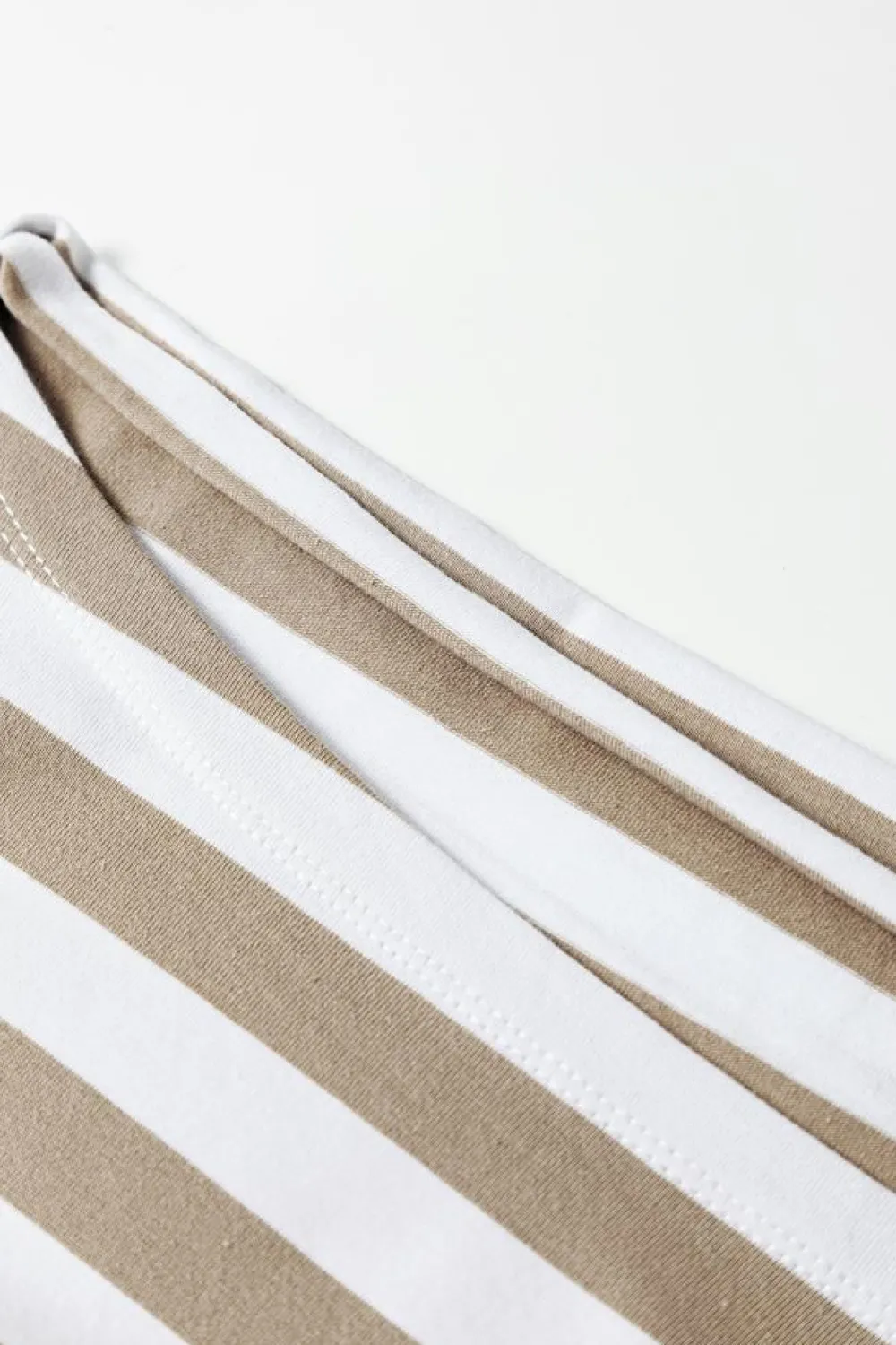 Fashion Dear-Lover Striped Boat Neck Long Sleeve Top Khaki