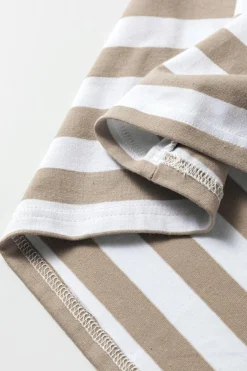 Fashion Dear-Lover Striped Boat Neck Long Sleeve Top Khaki