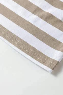 Fashion Dear-Lover Striped Boat Neck Long Sleeve Top Khaki