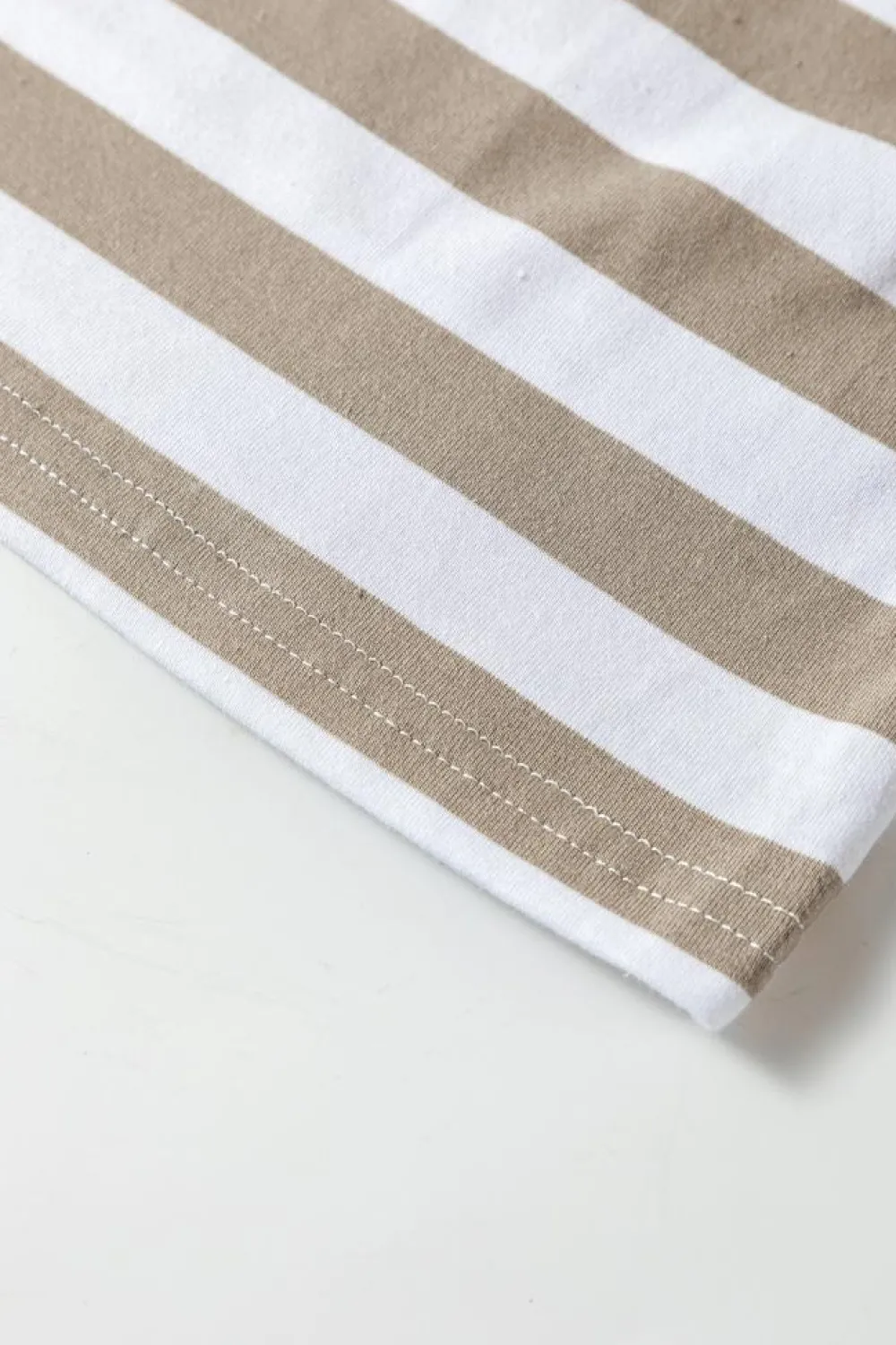 Fashion Dear-Lover Striped Boat Neck Long Sleeve Top Khaki