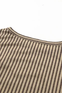 Fashion Dear-Lover Striped Crew Neck Ruffled Tank Top Khaki