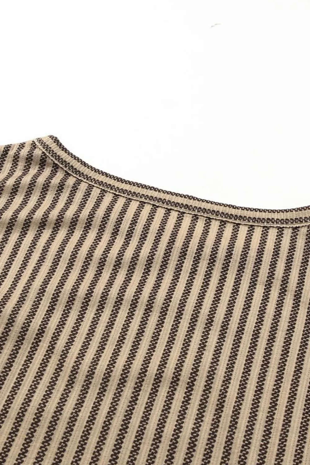 Fashion Dear-Lover Striped Crew Neck Ruffled Tank Top Khaki