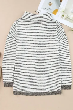 Fashion Dear-Lover Striped Turtleneck Loose Sweater Khaki