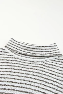 Fashion Dear-Lover Striped Turtleneck Loose Sweater Khaki
