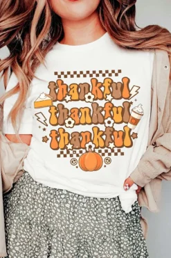 Online Dear-Lover thankful Crew Neck Thanksgiving Graphic Tee Khaki