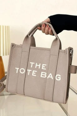Sale Dear-Lover THE TOTE BAG PU Leather Large Shoulder Bag Khaki