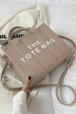 Sale Dear-Lover THE TOTE BAG PU Leather Large Shoulder Bag Khaki