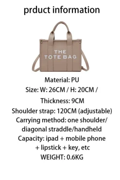 Sale Dear-Lover THE TOTE BAG PU Leather Large Shoulder Bag Khaki