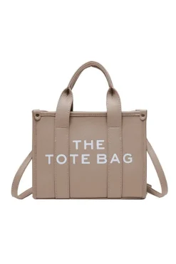Sale Dear-Lover THE TOTE BAG PU Leather Large Shoulder Bag Khaki