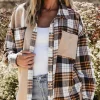 New Dear-Lover Thermal Knit Plaid Patchwork Shacket Khaki