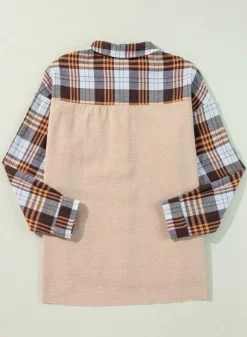New Dear-Lover Thermal Knit Plaid Patchwork Shacket Khaki