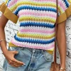 Hot Dear-Lover Trimmed Ruffle Sleeve Colorful Textured Sweater Khaki
