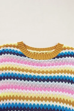 Hot Dear-Lover Trimmed Ruffle Sleeve Colorful Textured Sweater Khaki