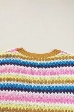 Hot Dear-Lover Trimmed Ruffle Sleeve Colorful Textured Sweater Khaki