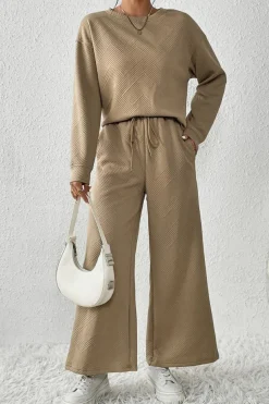 Outlet Dear-Lover Khaki Ultra Loose Textured 2pcs Slouchy Outfit Pale Khaki
