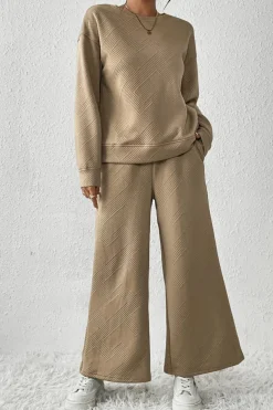 Outlet Dear-Lover Khaki Ultra Loose Textured 2pcs Slouchy Outfit Pale Khaki