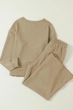Outlet Dear-Lover Khaki Ultra Loose Textured 2pcs Slouchy Outfit Pale Khaki