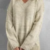 Outlet Dear-Lover V neck Drop Shoulder Knitted Sweater Khaki