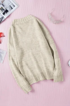 Outlet Dear-Lover V neck Drop Shoulder Knitted Sweater Khaki
